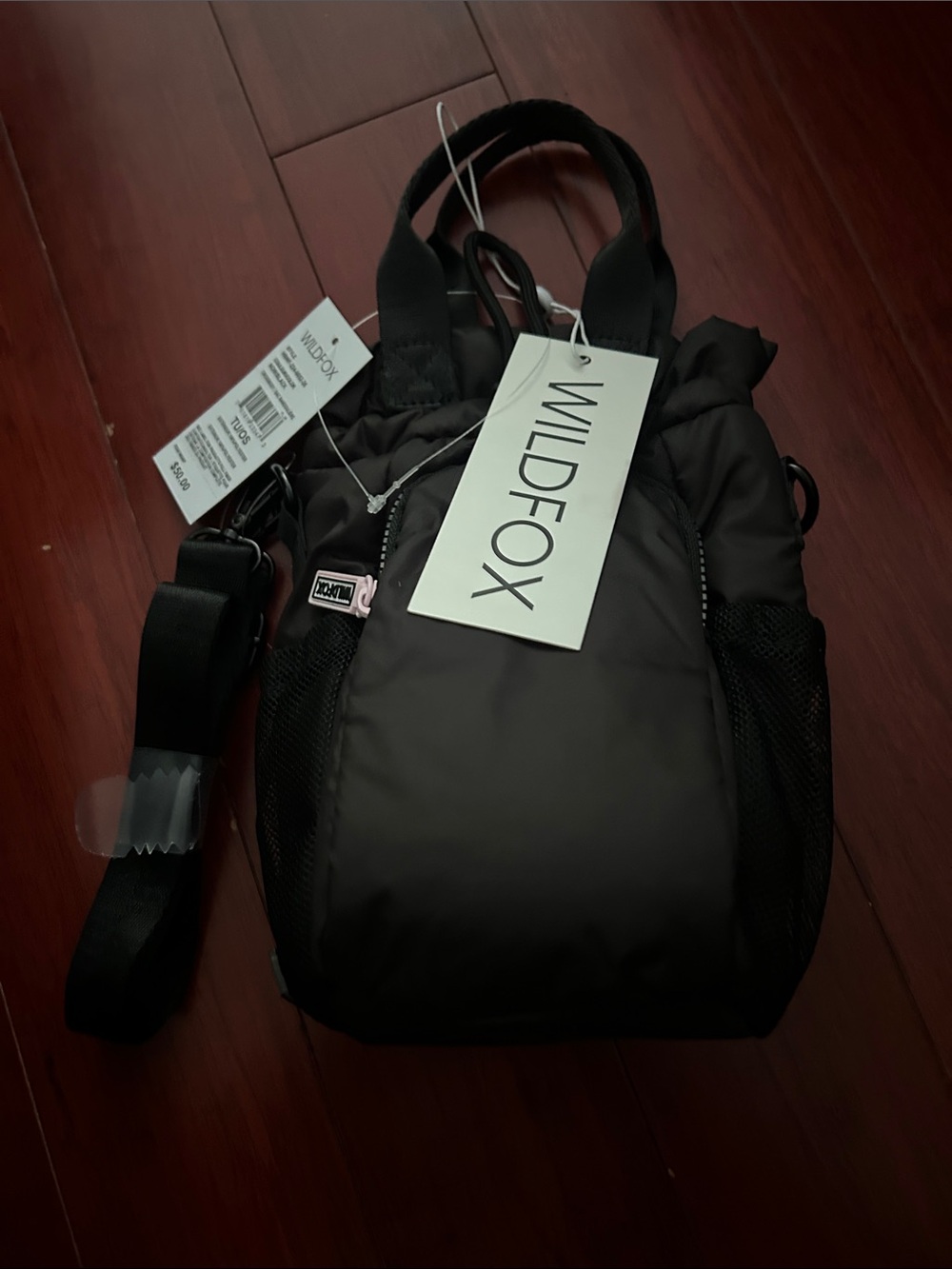 Wildfox Black Nylon Utility Backpack with Detachable Strap water bottle holder